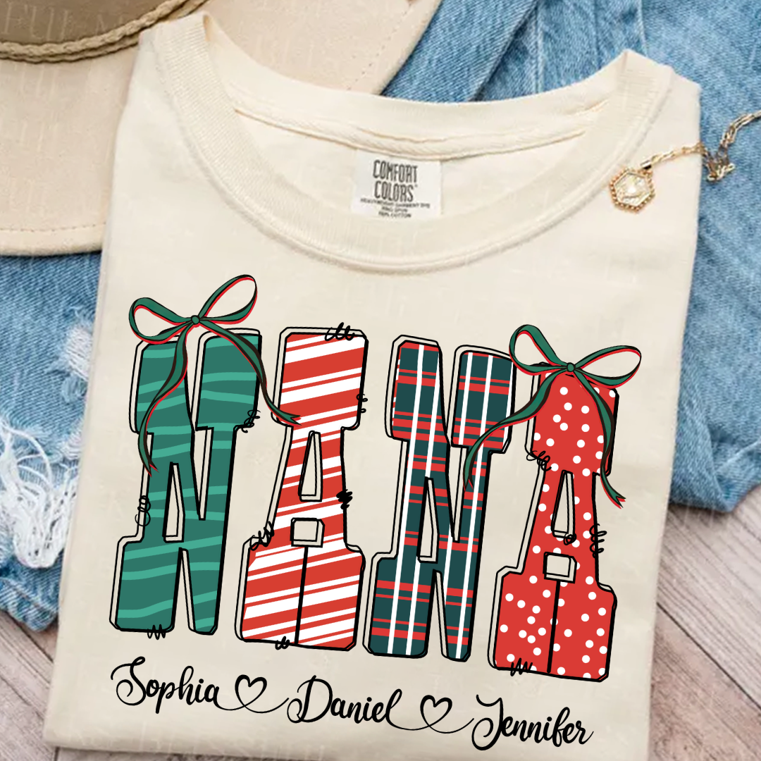 Preppy Christmas Nana, Nana and Grankids Personlized Shirt