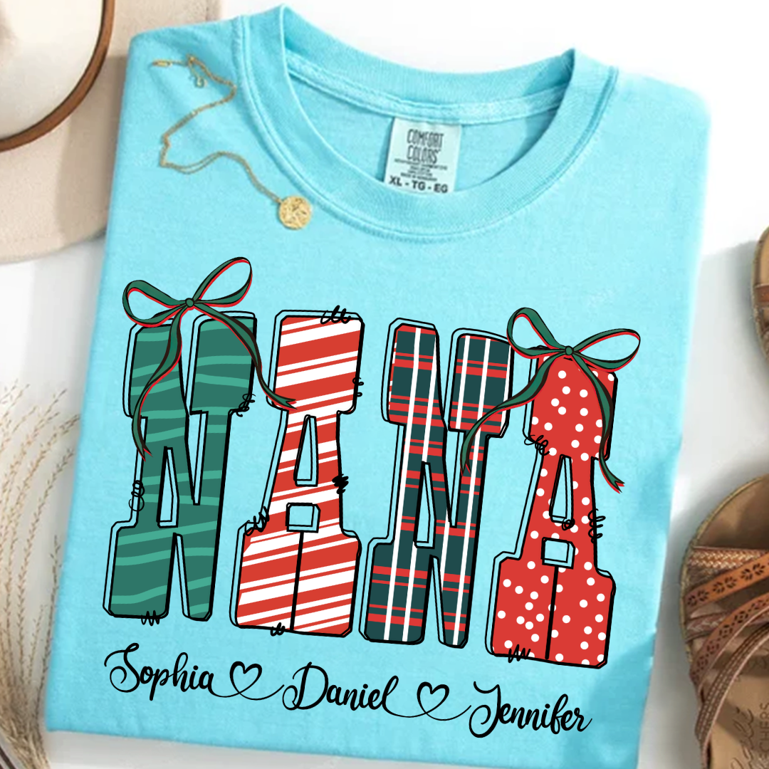 Preppy Christmas Nana, Nana and Grankids Personlized Shirt