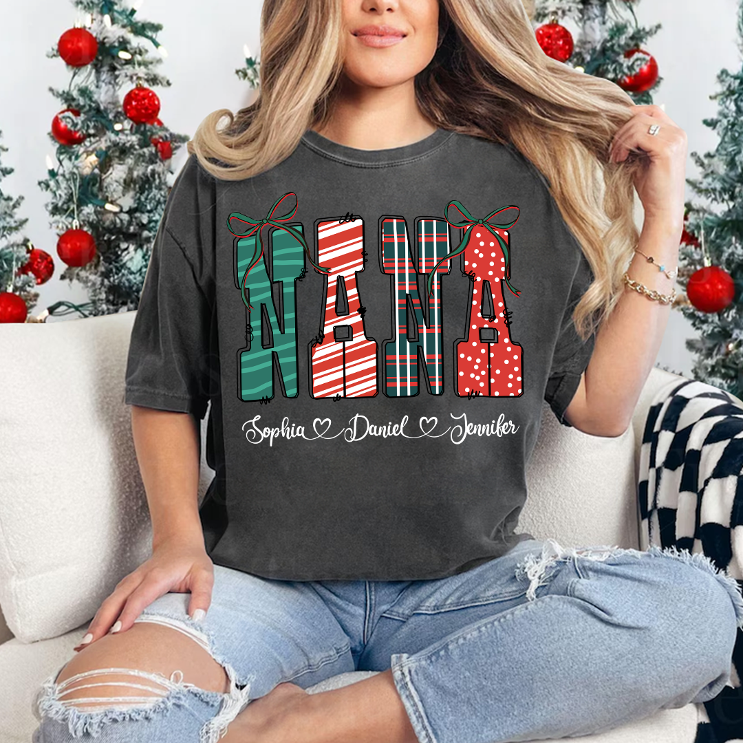 Preppy Christmas Nana, Nana and Grankids Personlized Shirt