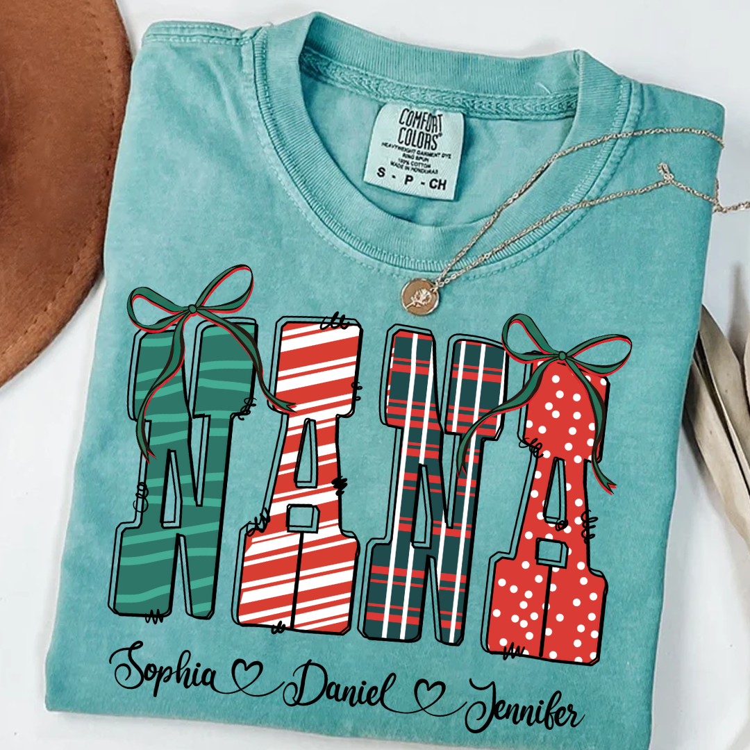 Preppy Christmas Nana, Nana and Grankids Personlized Shirt