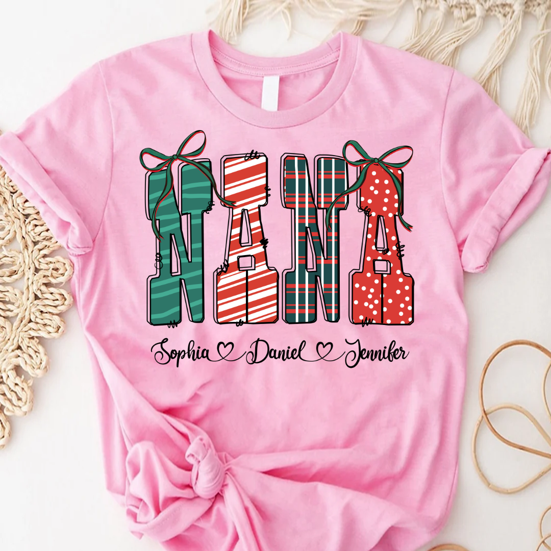 Preppy Christmas Nana, Nana and Grankids Personlized Shirt