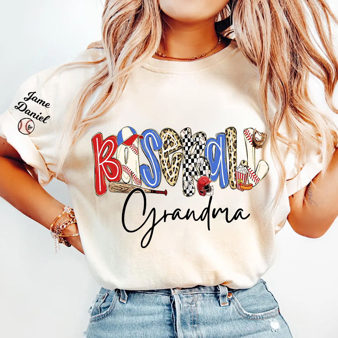 Preppy Baseball Game Day, Baseball Grandma and Grandkids - Tshirt