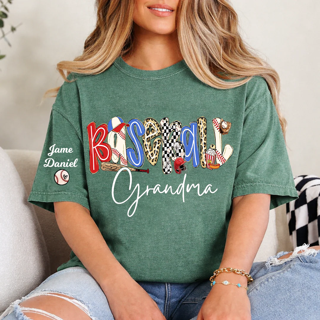 Preppy Baseball Game Day, Baseball Grandma and Grandkids - Tshirt