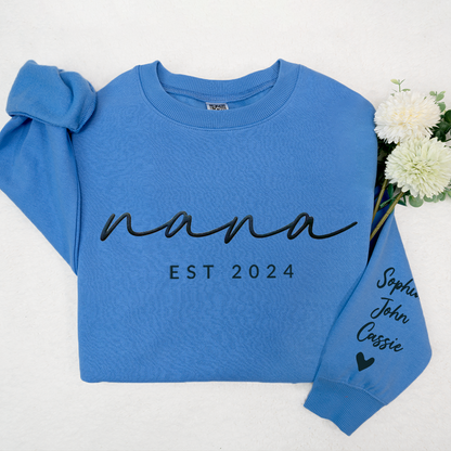Personalized Puff Grandma Sweatshirt Est Year with Grandkids Names on Sleeve, Mothers Day Gift, Birthday Gift for Grandma