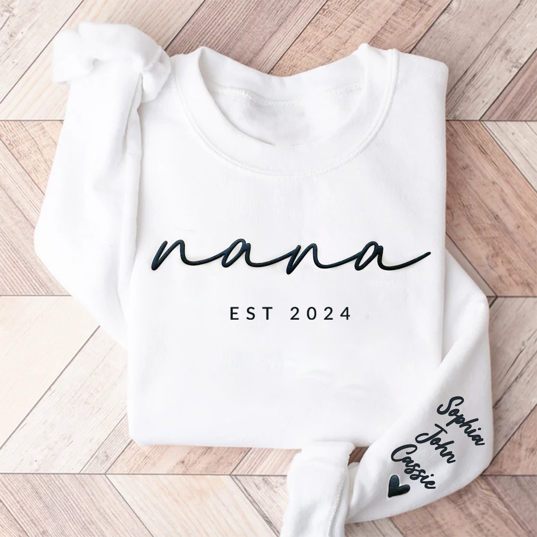 Personalized Puff Grandma Sweatshirt Est Year with Grandkids Names on Sleeve, Mothers Day Gift, Birthday Gift for Grandma