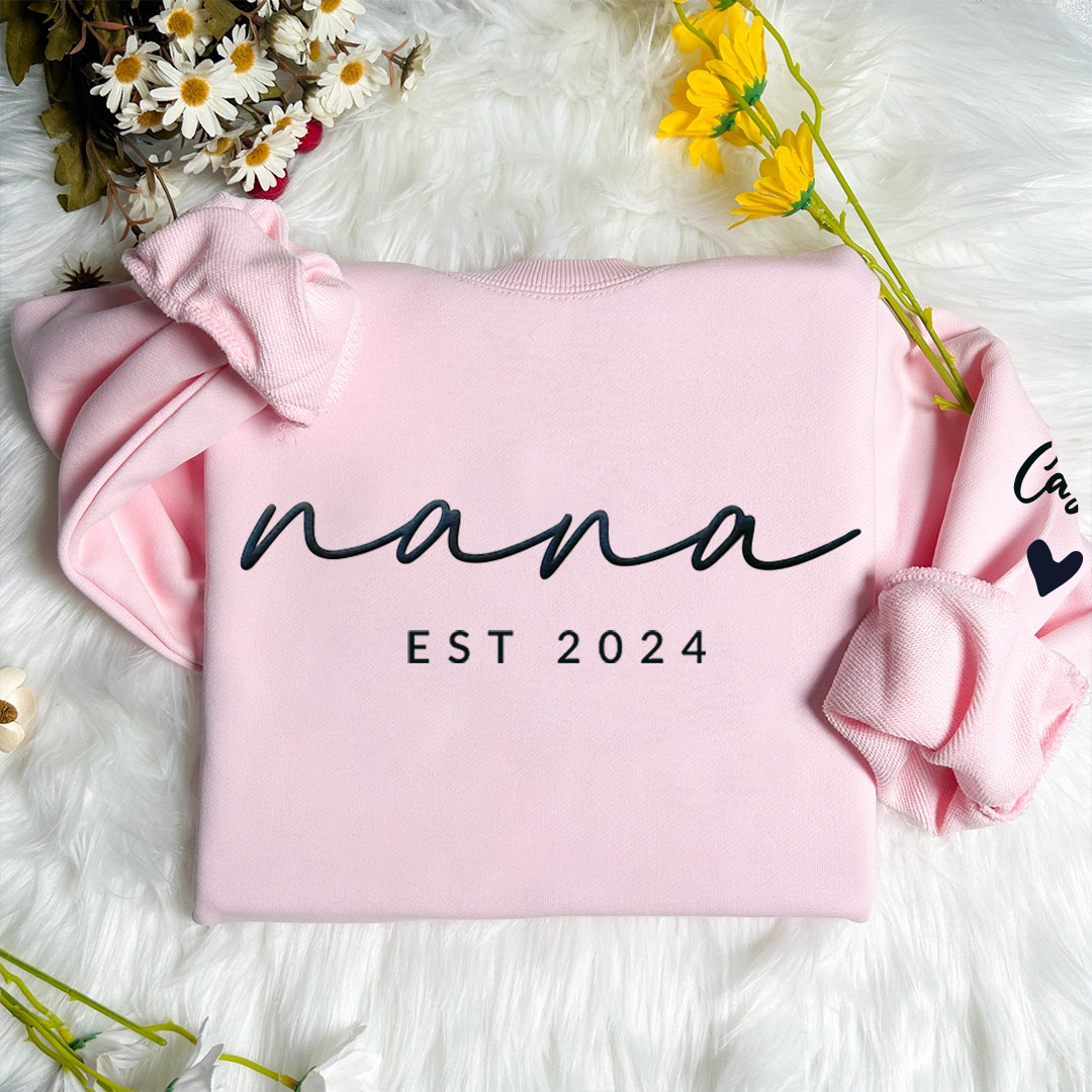 Personalized Puff Grandma Sweatshirt Est Year with Grandkids Names on Sleeve, Mothers Day Gift, Birthday Gift for Grandma