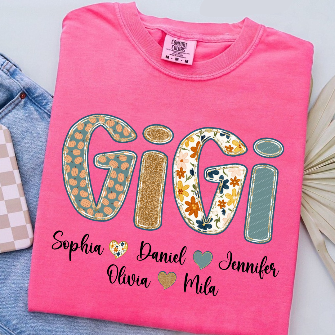Pumkin Floral Fall Gigi Custom Gigi and Grankids Shirt
