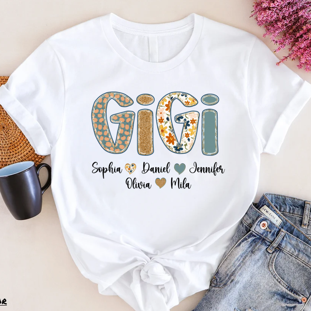 Pumkin Floral Fall Gigi Custom Gigi and Grankids Shirt