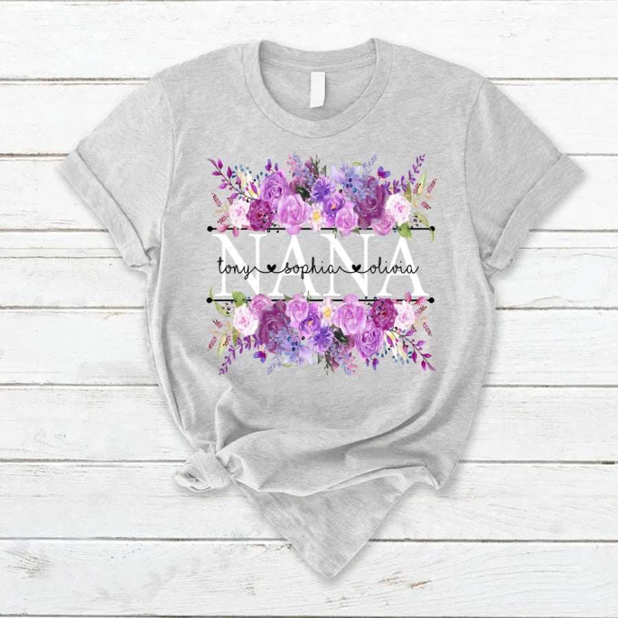 Purple Flower Nana And Grandkids CTH01 T-Shirt