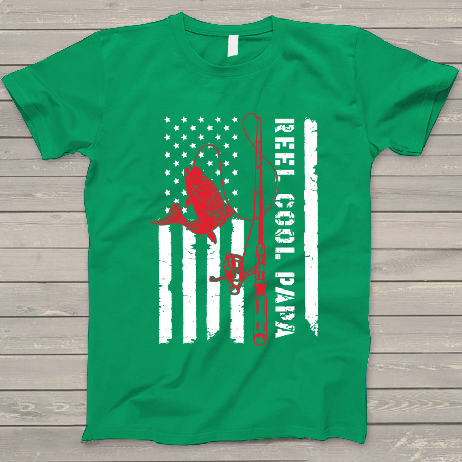 Reel Cool Papa Shirt, Reel Cool Papa American Flag Shirt, Custom Papa T-Shirt