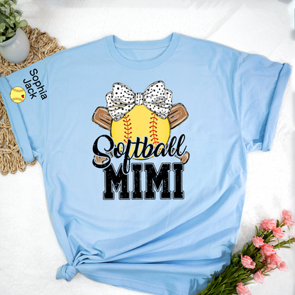 Softball Game Day Softball Nana Gigi Mimi Grandma and Grandkids Personalized T-shirt