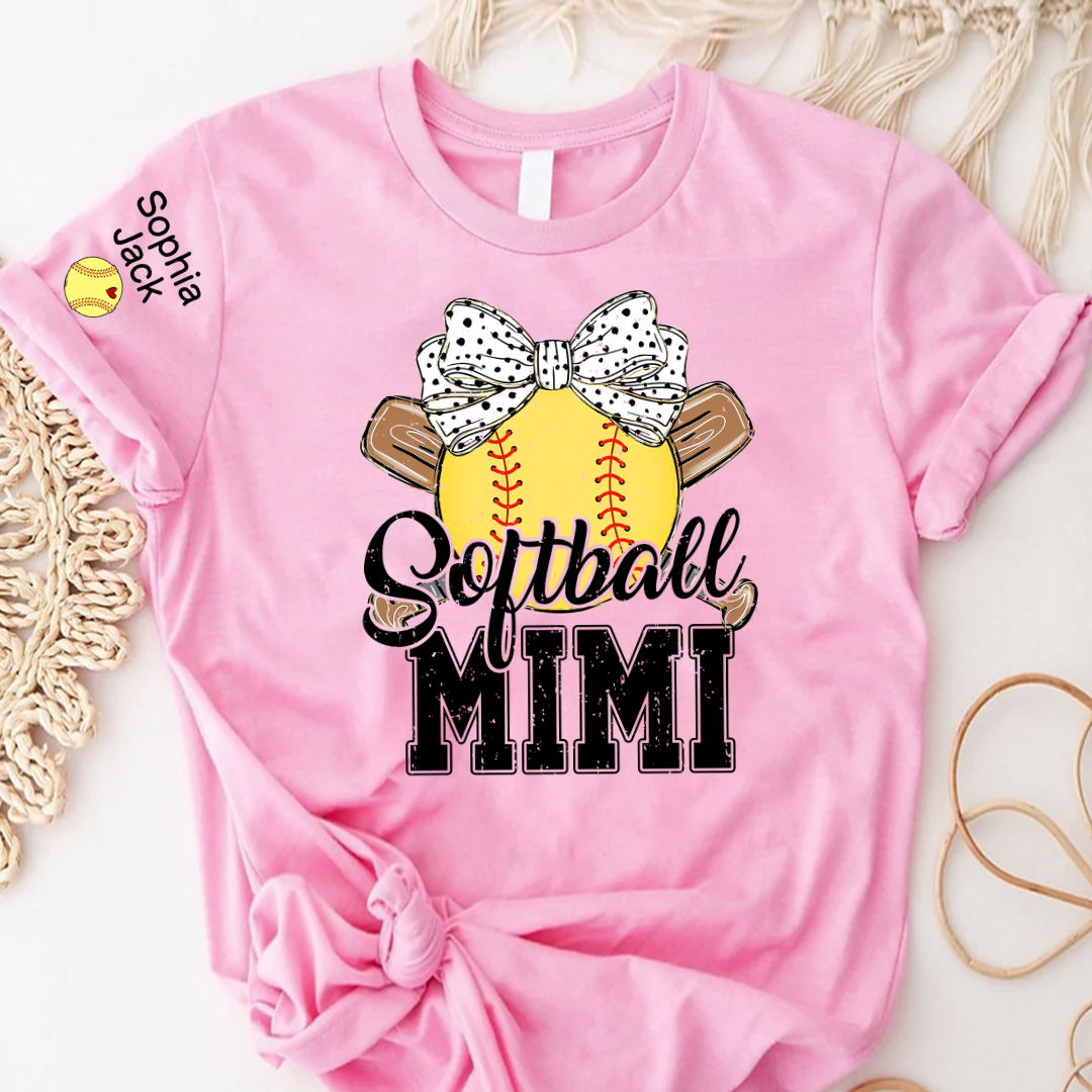 Softball Game Day Softball Nana Gigi Mimi Grandma and Grandkids Personalized T-shirt
