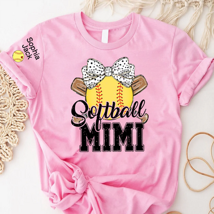 Softball Game Day Softball Nana Gigi Mimi Grandma and Grandkids Personalized T-shirt