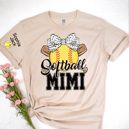Softball Game Day Softball Nana Gigi Mimi Grandma and Grandkids Personalized T-shirt