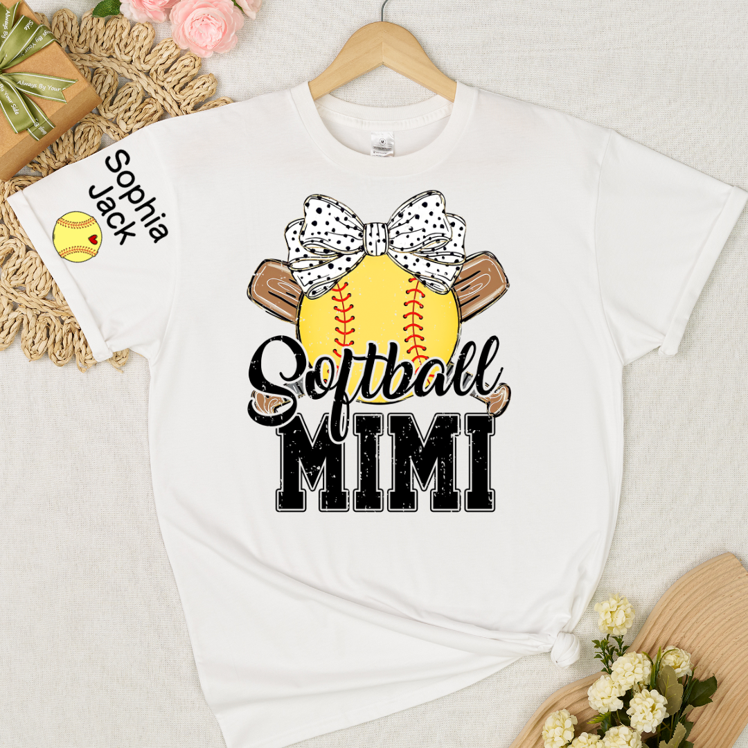 Softball Game Day Softball Nana Gigi Mimi Grandma and Grandkids Personalized T-shirt