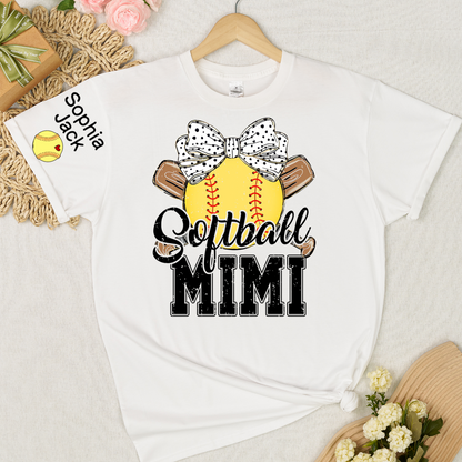 Softball Game Day Softball Nana Gigi Mimi Grandma and Grandkids Personalized T-shirt