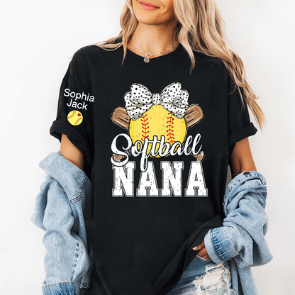 Softball Game Day Softball Nana Gigi Mimi Grandma and Grandkids Personalized T-shirt