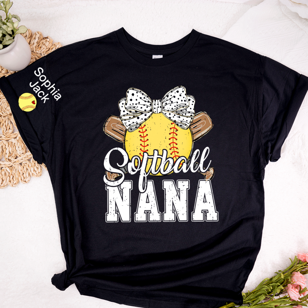 Softball Game Day Softball Nana Gigi Mimi Grandma and Grandkids Personalized T-shirt