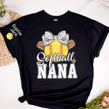 Softball Game Day Softball Nana Gigi Mimi Grandma and Grandkids Personalized T-shirt