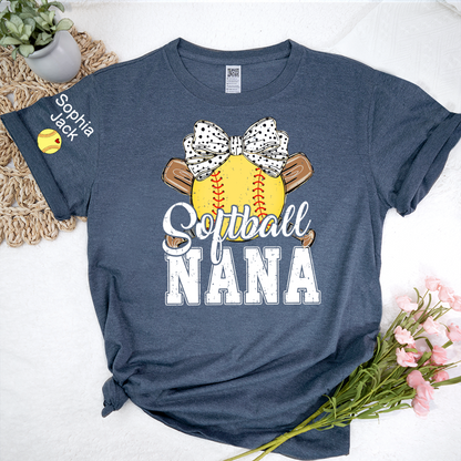 Softball Game Day Softball Nana Gigi Mimi Grandma and Grandkids Personalized T-shirt