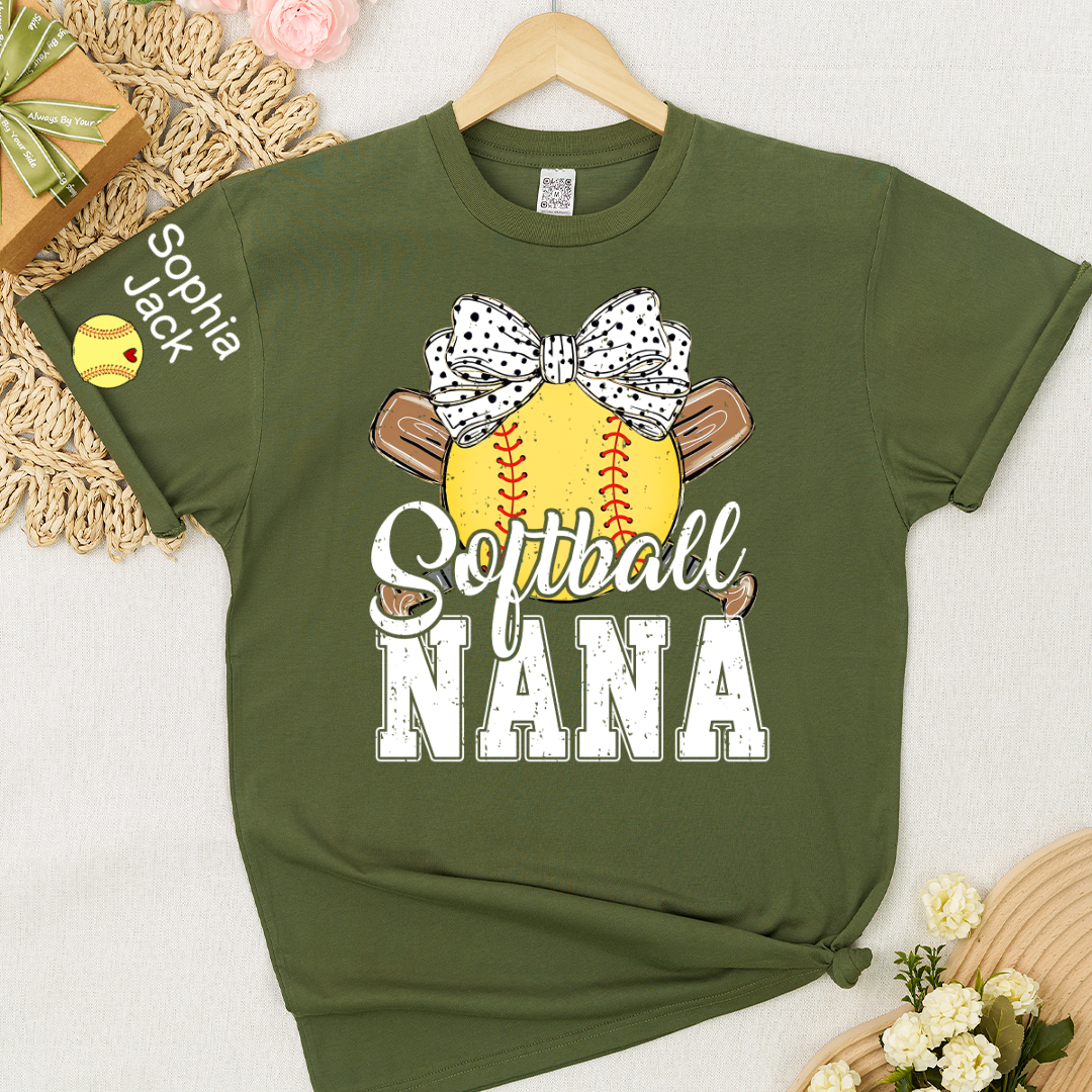 Softball Game Day Softball Nana Gigi Mimi Grandma and Grandkids Personalized T-shirt