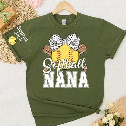 Softball Game Day Softball Nana Gigi Mimi Grandma and Grandkids Personalized T-shirt