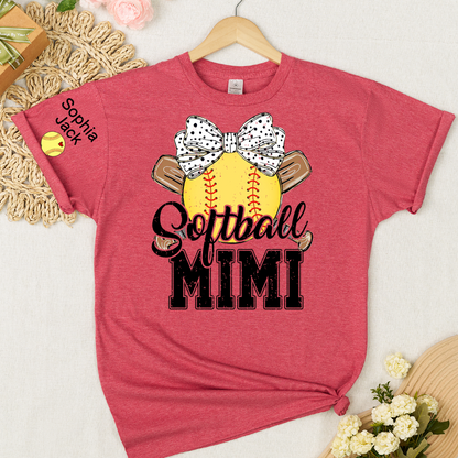 Softball Game Day Softball Nana Gigi Mimi Grandma and Grandkids Personalized T-shirt
