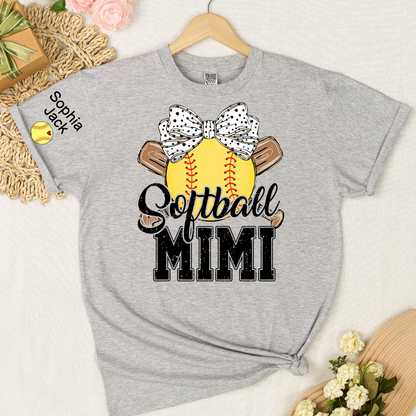 Softball Game Day Softball Nana Gigi Mimi Grandma and Grandkids Personalized T-shirt