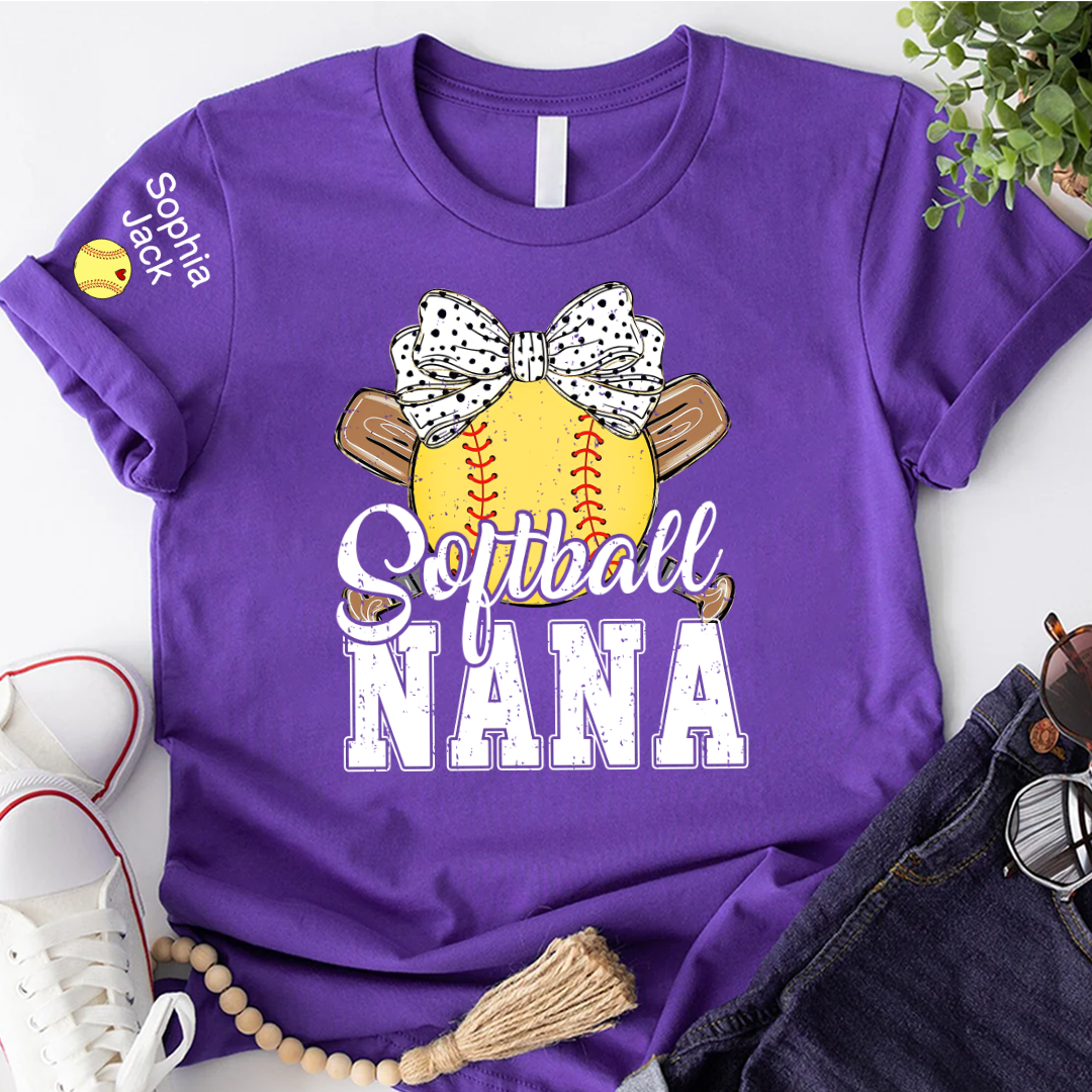Softball Game Day Softball Nana Gigi Mimi Grandma and Grandkids Personalized T-shirt