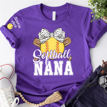 Softball Game Day Softball Nana Gigi Mimi Grandma and Grandkids Personalized T-shirt