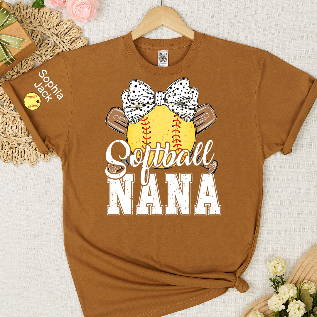 Softball Game Day Softball Nana Gigi Mimi Grandma and Grandkids Personalized T-shirt