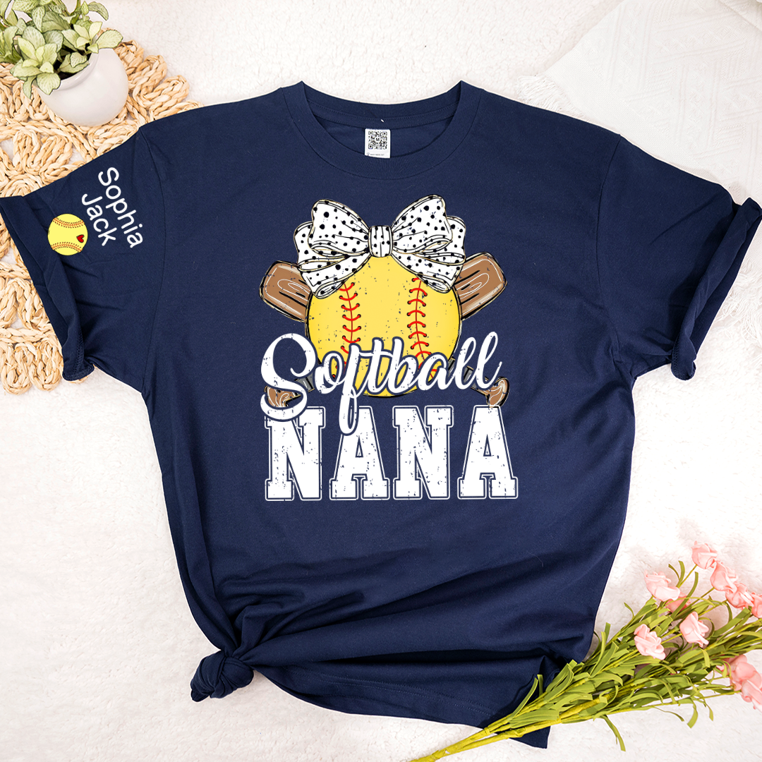 Softball Game Day Softball Nana Gigi Mimi Grandma and Grandkids Personalized T-shirt