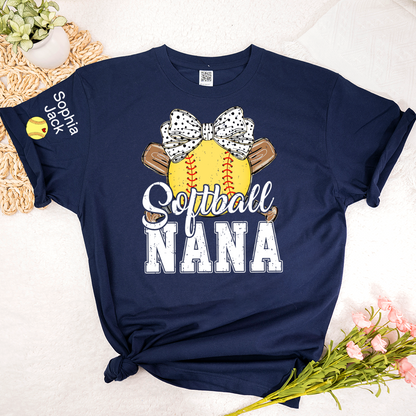 Softball Game Day Softball Nana Gigi Mimi Grandma and Grandkids Personalized T-shirt