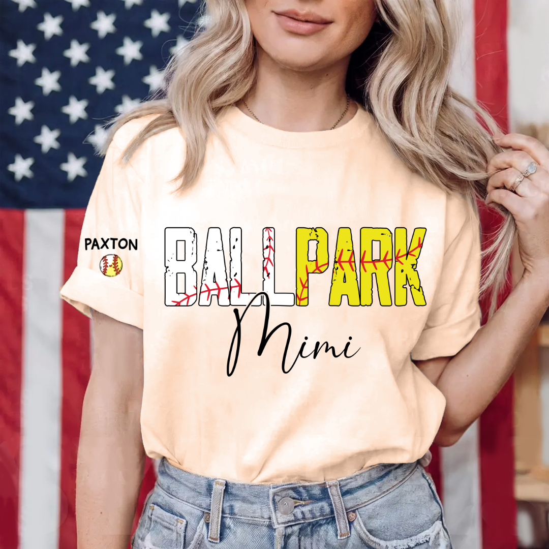 Softball Baseball Mimi and Grandkids Personalized Game Day Vibes Mother's Day T-shirt