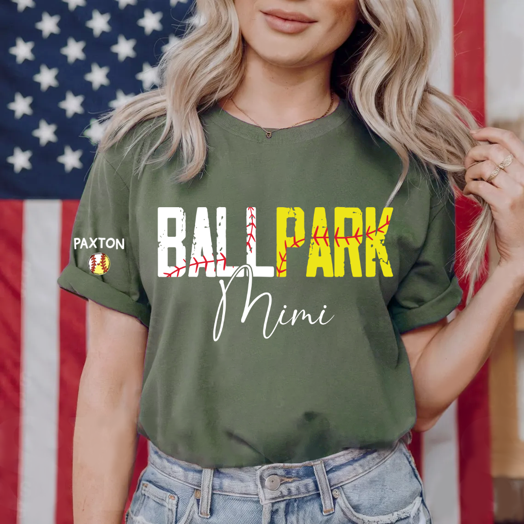 Softball Baseball Mimi and Grandkids Personalized Game Day Vibes Mother's Day T-shirt