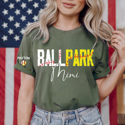 Softball Baseball Mimi and Grandkids Personalized Game Day Vibes Mother's Day T-shirt