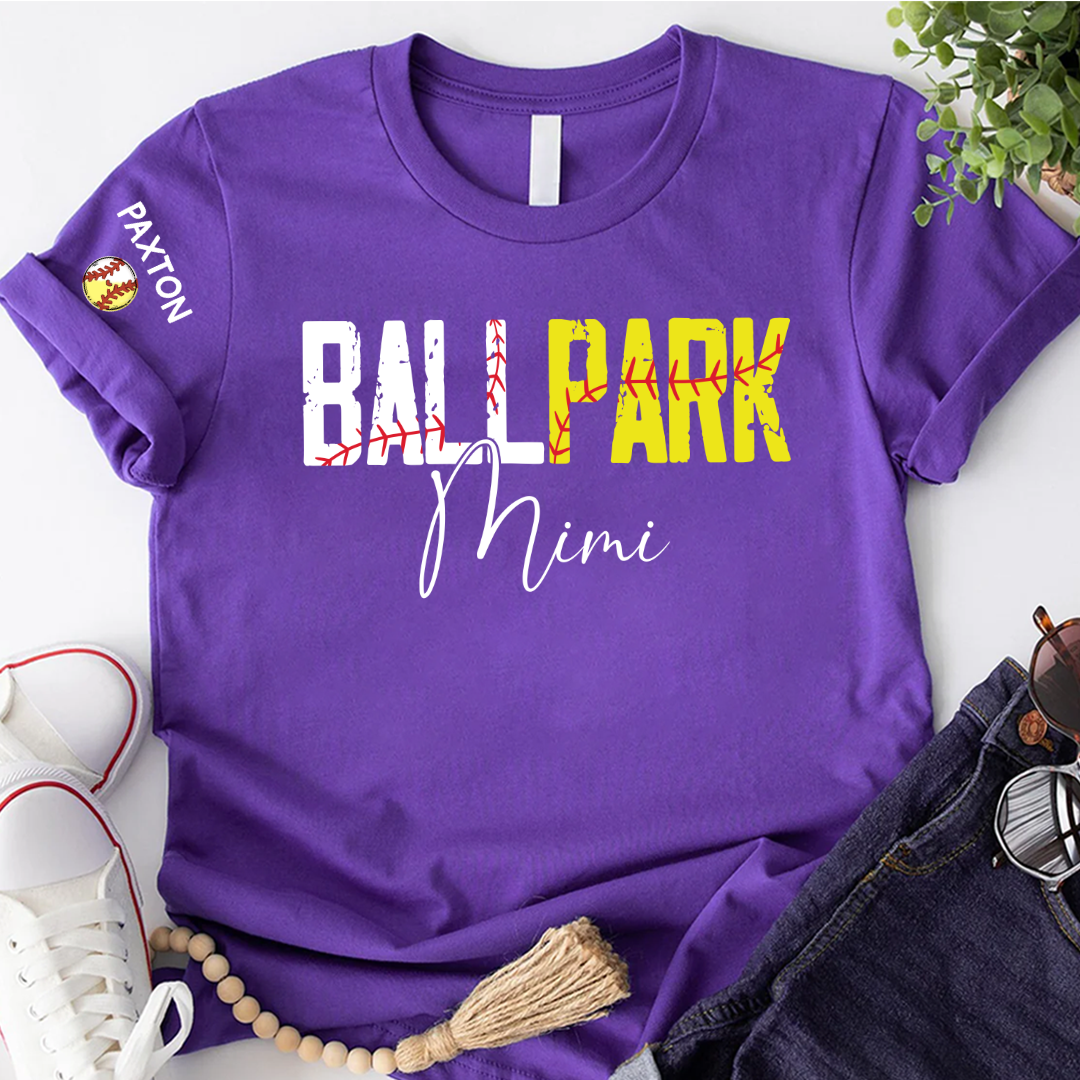 Softball Baseball Mimi and Grandkids Personalized Game Day Vibes Mother's Day T-shirt