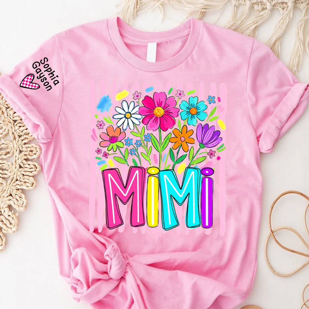 Striped Wildflowers Mimi Floral Grandma Mimi Grandkids Custom Name T-shirt