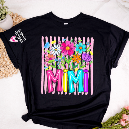 Striped Wildflowers Mimi Floral Grandma Mimi Grandkids Custom Name T-shirt