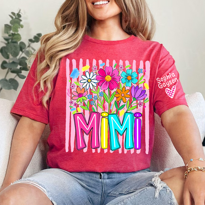 Striped Wildflowers Mimi Floral Grandma Mimi Grandkids Custom Name T-shirt