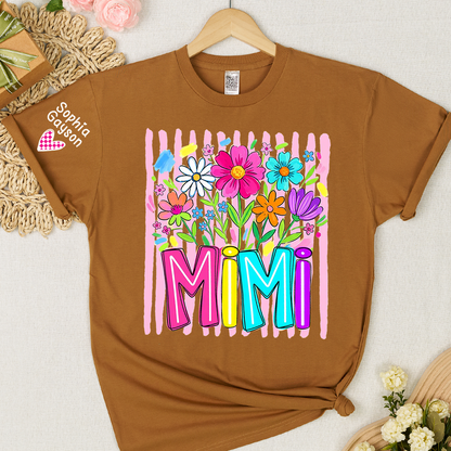 Striped Wildflowers Mimi Floral Grandma Mimi Grandkids Custom Name T-shirt