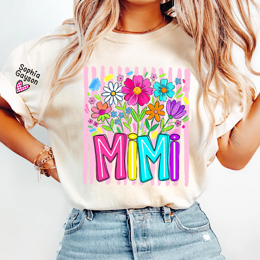 Striped Wildflowers Mimi Floral Grandma Mimi Grandkids Custom Name T-shirt
