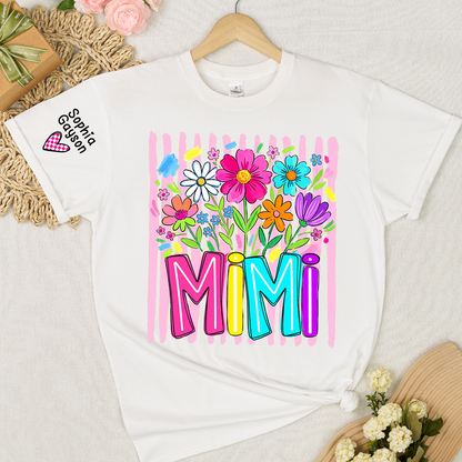 Striped Wildflowers Mimi Floral Grandma Mimi Grandkids Custom Name T-shirt
