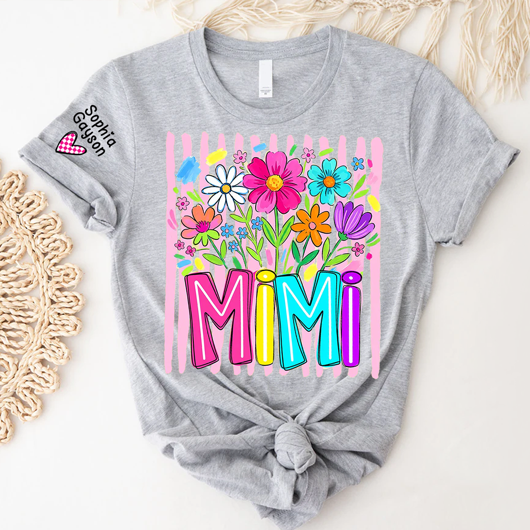 Striped Wildflowers Mimi Floral Grandma Mimi Grandkids Custom Name T-shirt