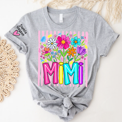 Striped Wildflowers Mimi Floral Grandma Mimi Grandkids Custom Name T-shirt