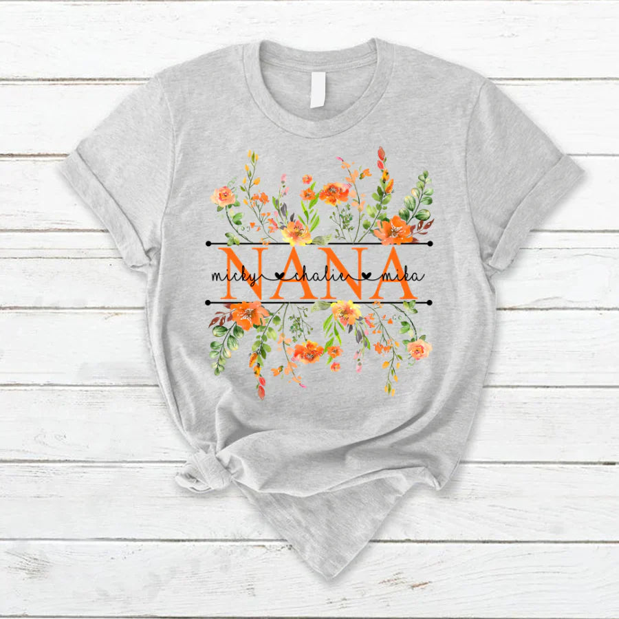 Summer Flowers Nana And Grandkids CTH01 T-Shirt