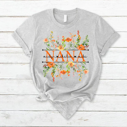 Summer Flowers Nana And Grandkids CTH01 T-Shirt