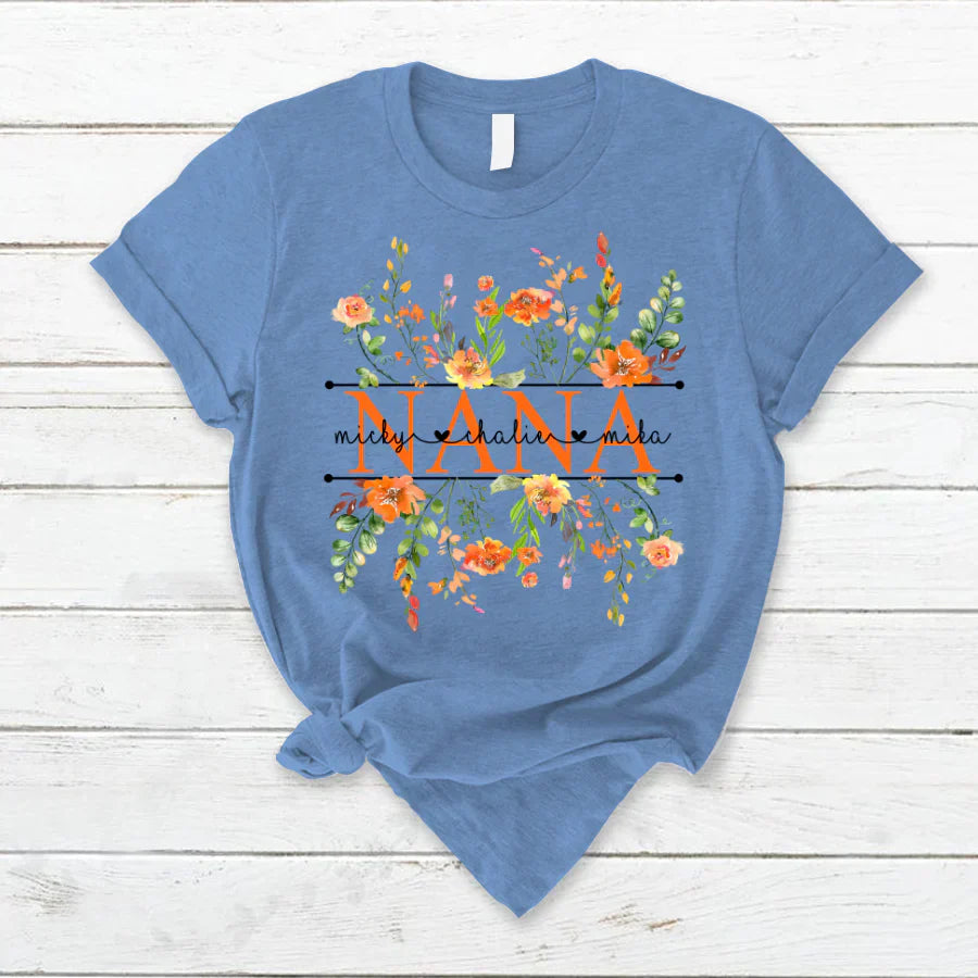 Summer Flowers Nana And Grandkids CTH01 T-Shirt