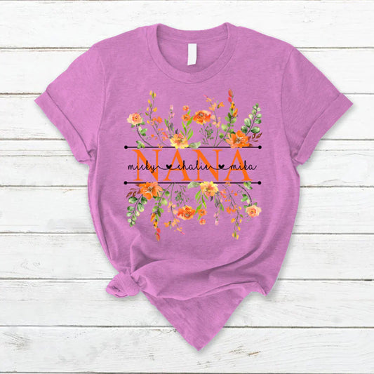 Summer Flowers Nana And Grandkids CTH01 T-Shirt