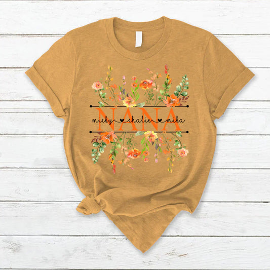 Summer Flowers Nana And Grandkids CTH01 T-Shirt